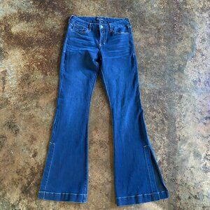 Dear John Women's Jeans Dark 29 Flare Side Split Leg Stretch Mid Rise 34" Inseam